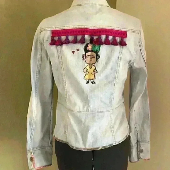 VTG GAP Y2K GAP light blue SHORT COLLAR DENIM ALTERED JACKET FRIDAH KAHLO SMALL - Picture 1 of 5